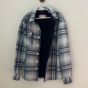 Retrofit Blue and White Plaid Shirt Jacket